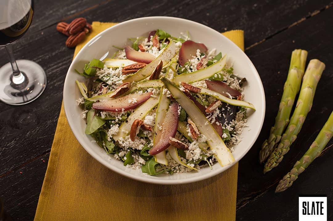Taste a bit of Spring, in the middle of winter! Our fresh asparagus salad with ricotta & wine poached pears…